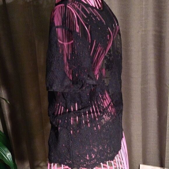 Forever 21 Black Sheer Lace Short sleeve crop top - Picture 2 of 7